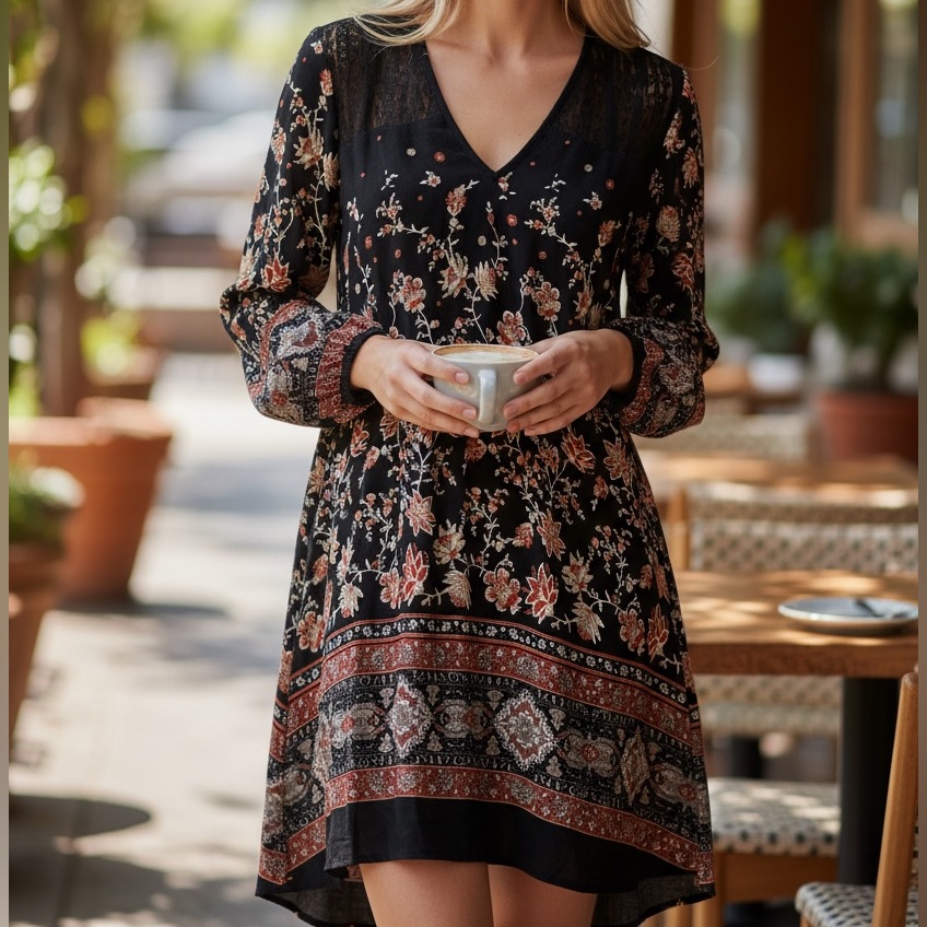 Tassels N Lace Boho Chic Floral Paisley Gypsy Lace Inset Dress Small Cottagecore
